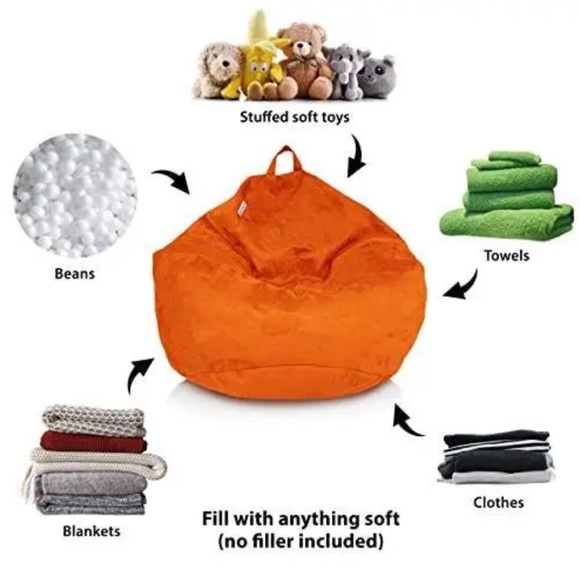 DELMACH BEAN BAG Stuff Animal Orange Storage/Cover Soft Microsuede Extra Large - Picture 2 of 9